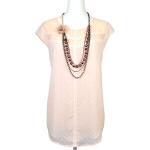 Women's XXL Candies Blush Pink- Keyhole Swiss Heart Dot Lace Inset- Cap Sleeves